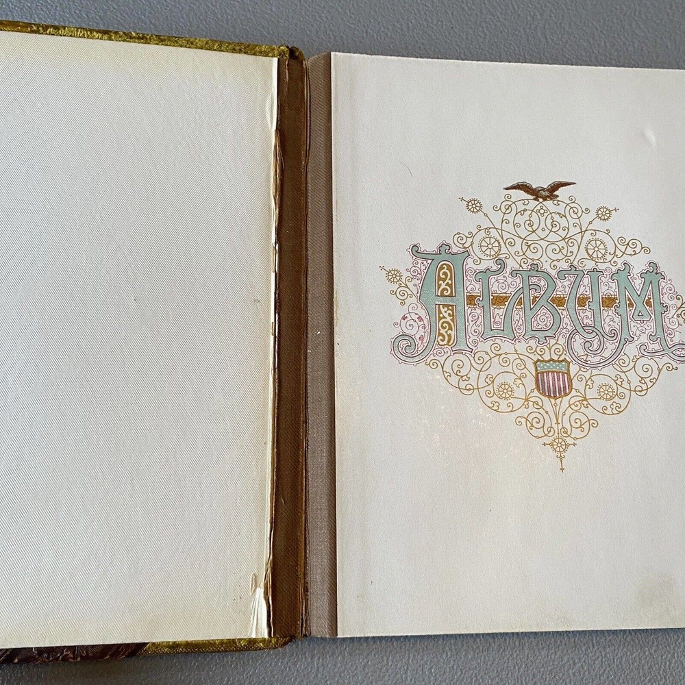 1880s ANTIQUE GREEN BLUE VELVET PHOTO CABINET CARD ALBUM METAL LATCH DATED 1884 - Picture 7 of 16